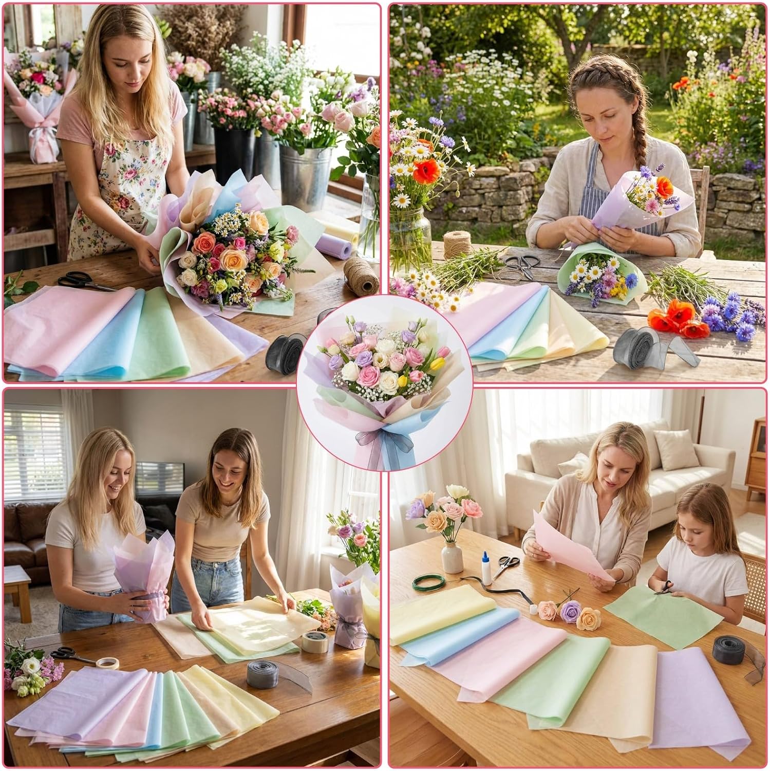 VinTS 48 Sheets 23.6x23.6in Cotton Wrapping Flower Lining Paper for Bouquet | Korean Style Of Waterproof Floral Bouquet Lining Paper,Floral Wrapping Paper for Valentines Bouquets,6 Colors - Image 7