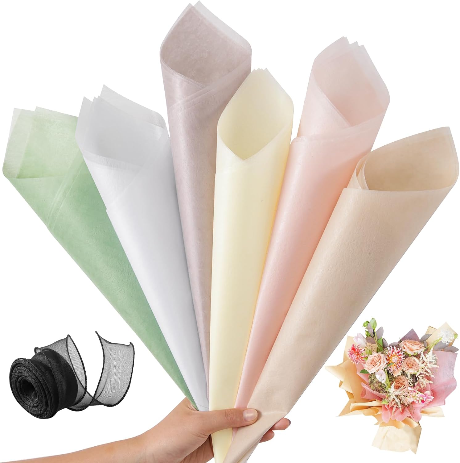 VinTS 48 Sheets 23.6x23.6in Cotton Wrapping Flower Lining Paper for Bouquet | Korean Style Of Waterproof Floral Bouquet Lining Paper,Floral Wrapping Paper for Valentines Bouquets,6 Colors - Image 10